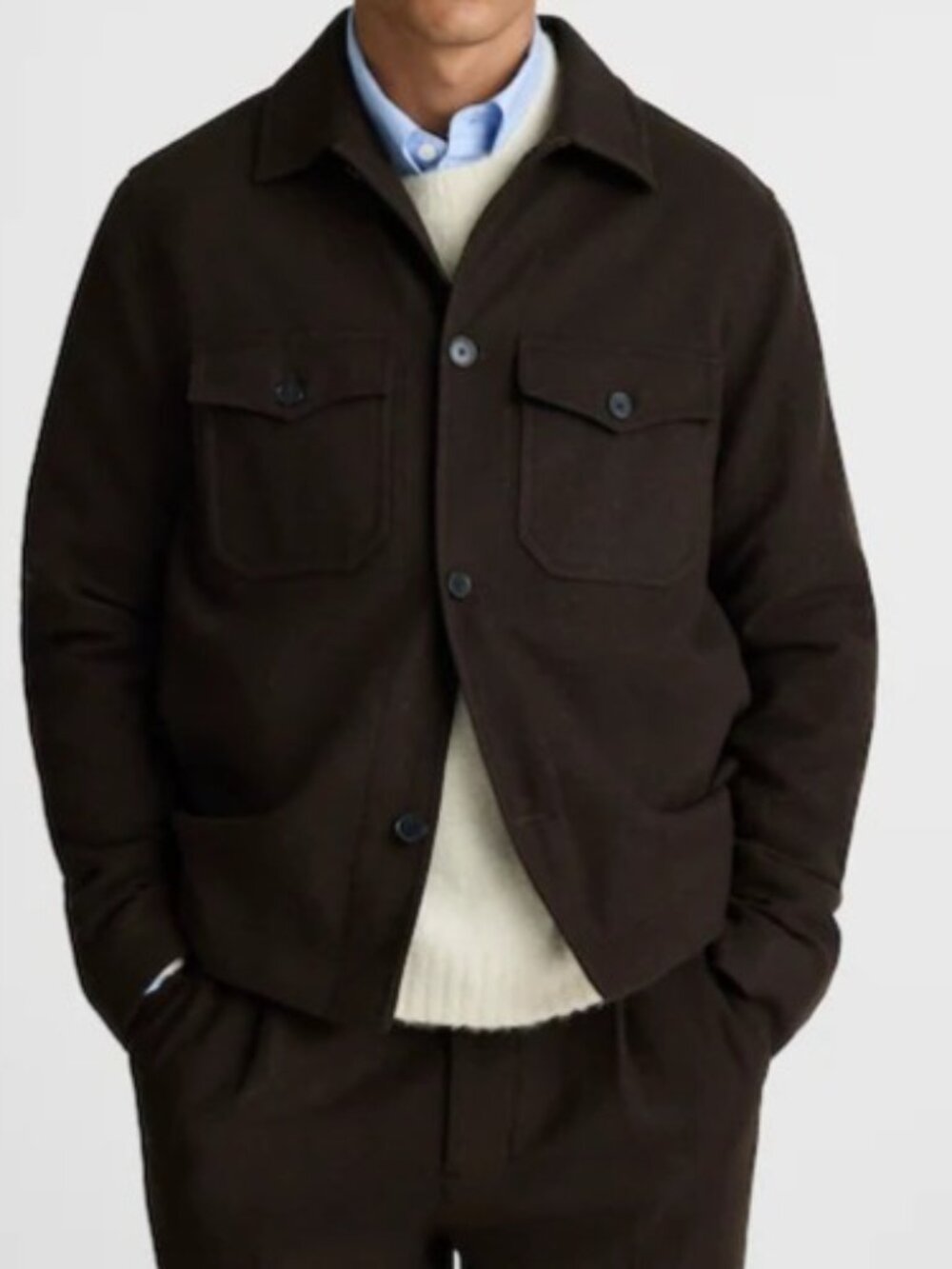 Madewell Mens Patch-Pocket Shirt-Jacket~Size XL~Chocolate Wool Blend NWT L4 14
